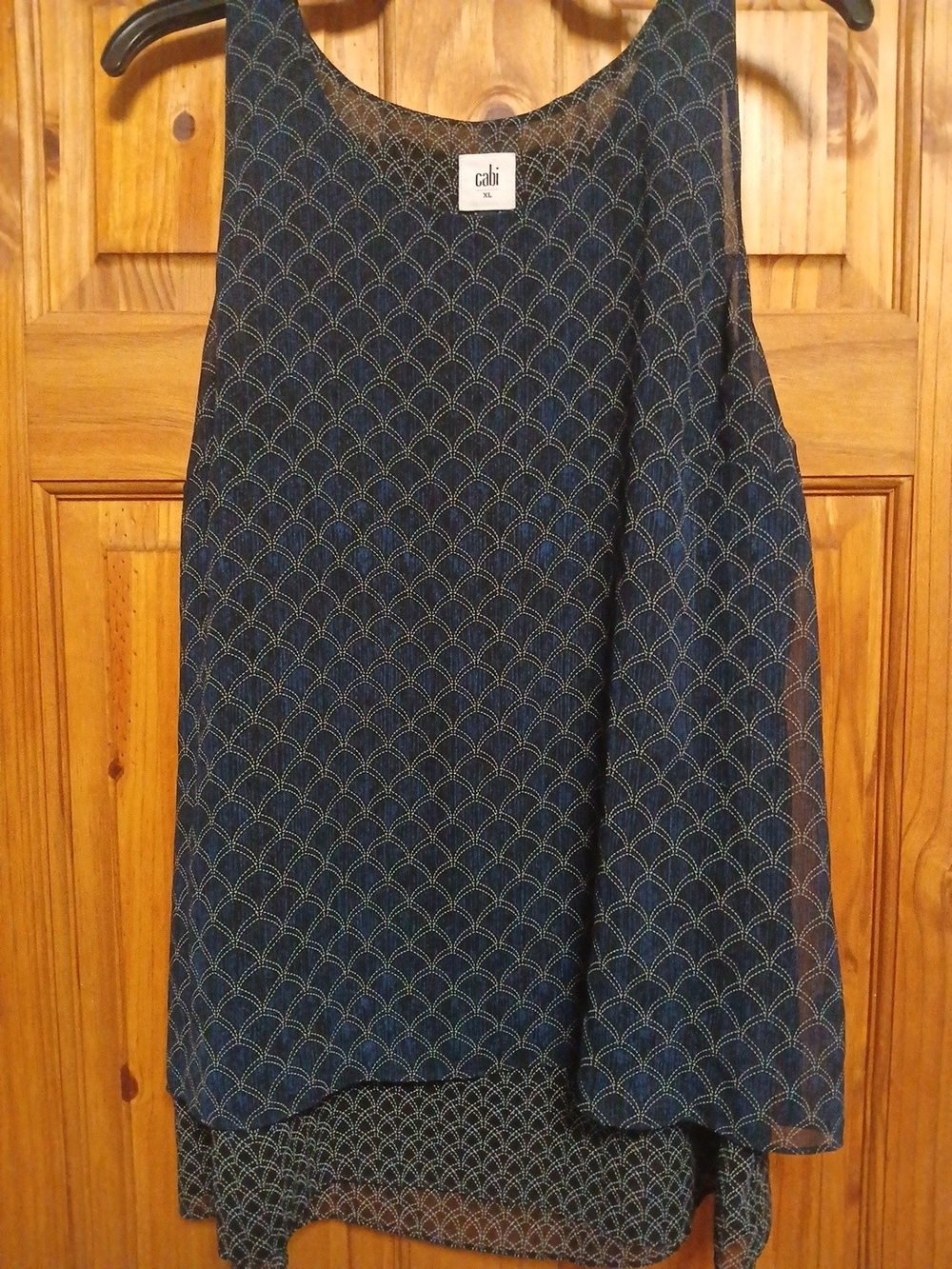 CAbi Navy Blue Patterned Midi Top